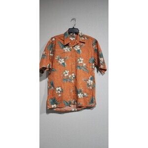 Pierre Cardin Hawaiian Shirt Mens M Orange Floral Print Short Sleeve Button Up